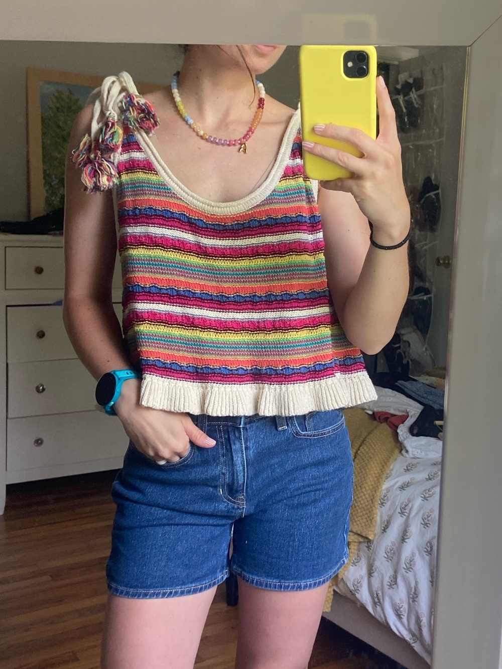 Zara Tassel Rainbow Stripe Knit Cropped Camisole Top